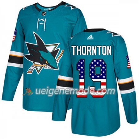 Herren Eishockey San Jose Sharks Trikot Joe Thornton 19 Adidas 2017-2018 Teal USA Flag Fashion Authentic